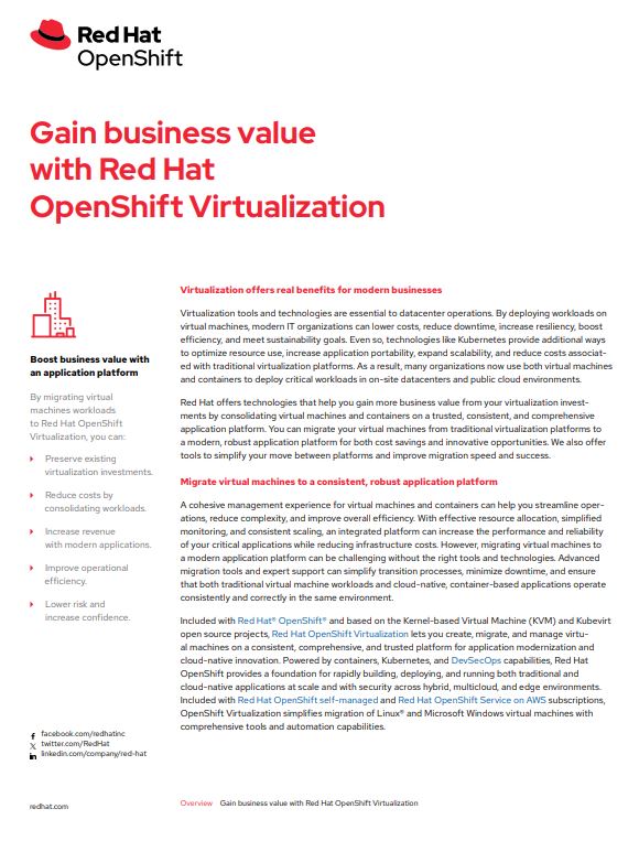Gain business value with Red Hat OpenShift Virtualization