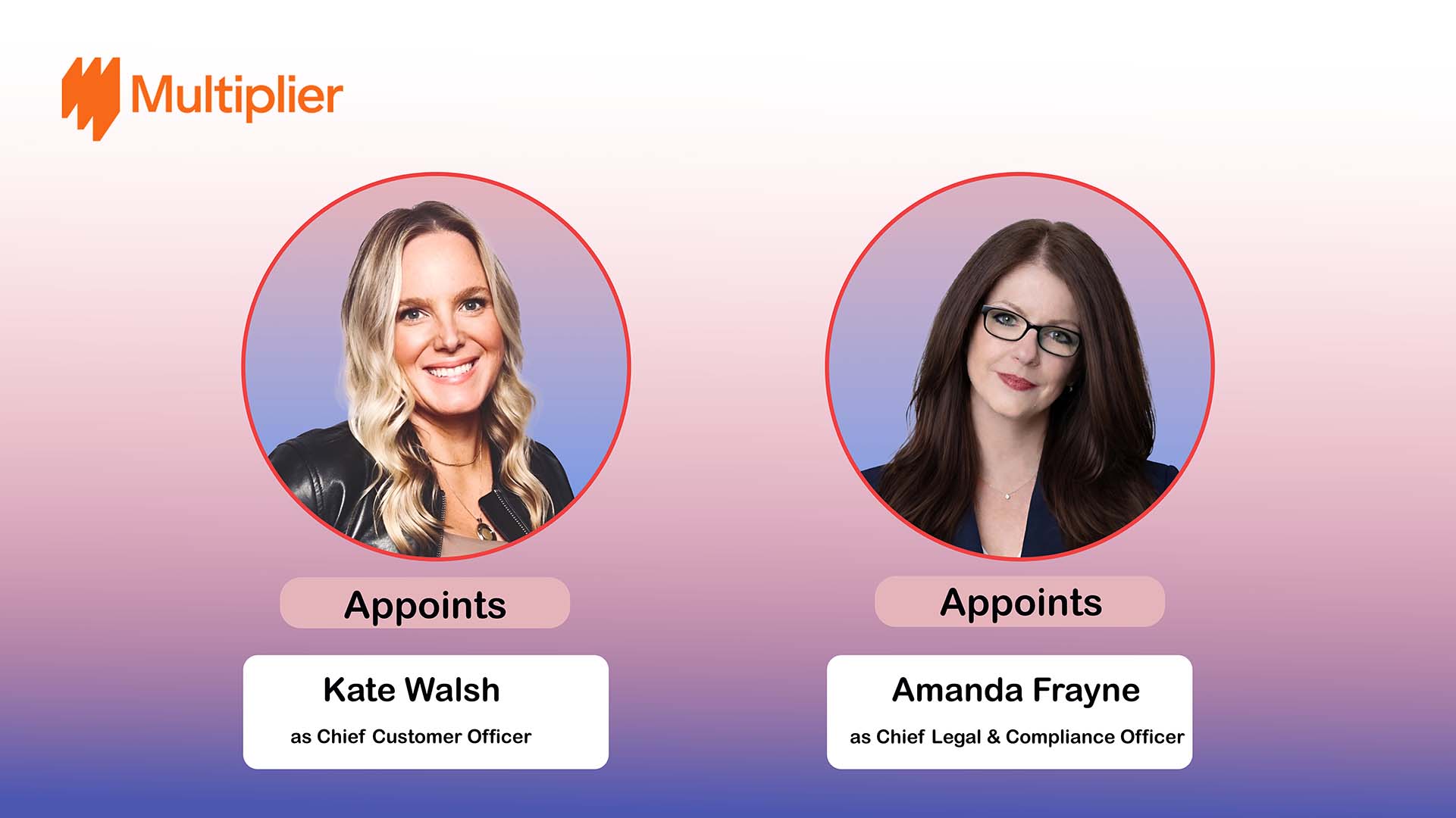 Multiplier Bolsters C-Suite with Kate Walsh as CCO and Amanda Frayne as CLO